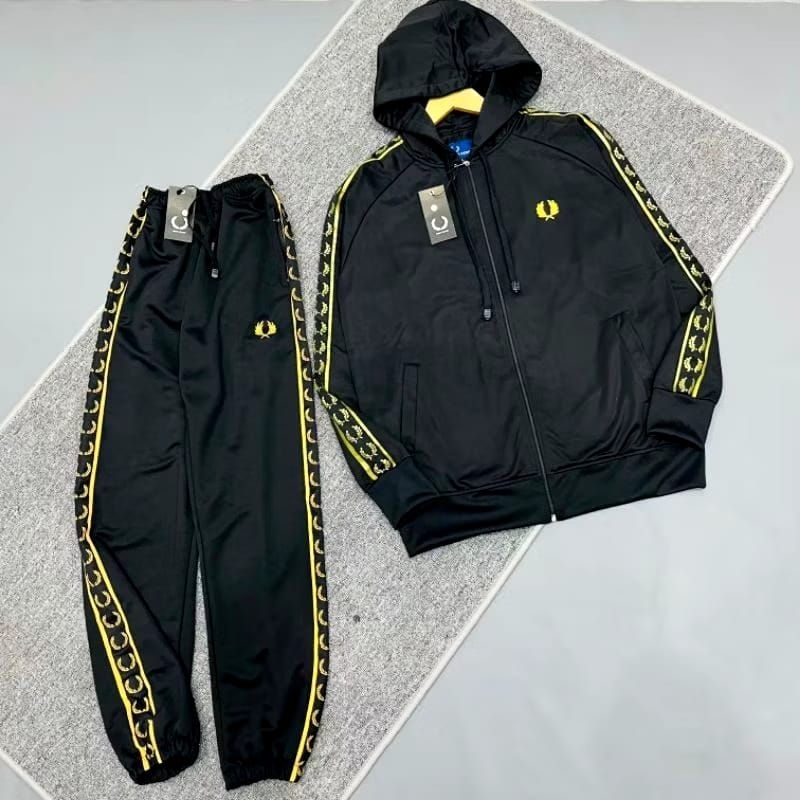 HOODIE ZIPPER TRACKPANTS HITAM GOLD TAPED 1 SET