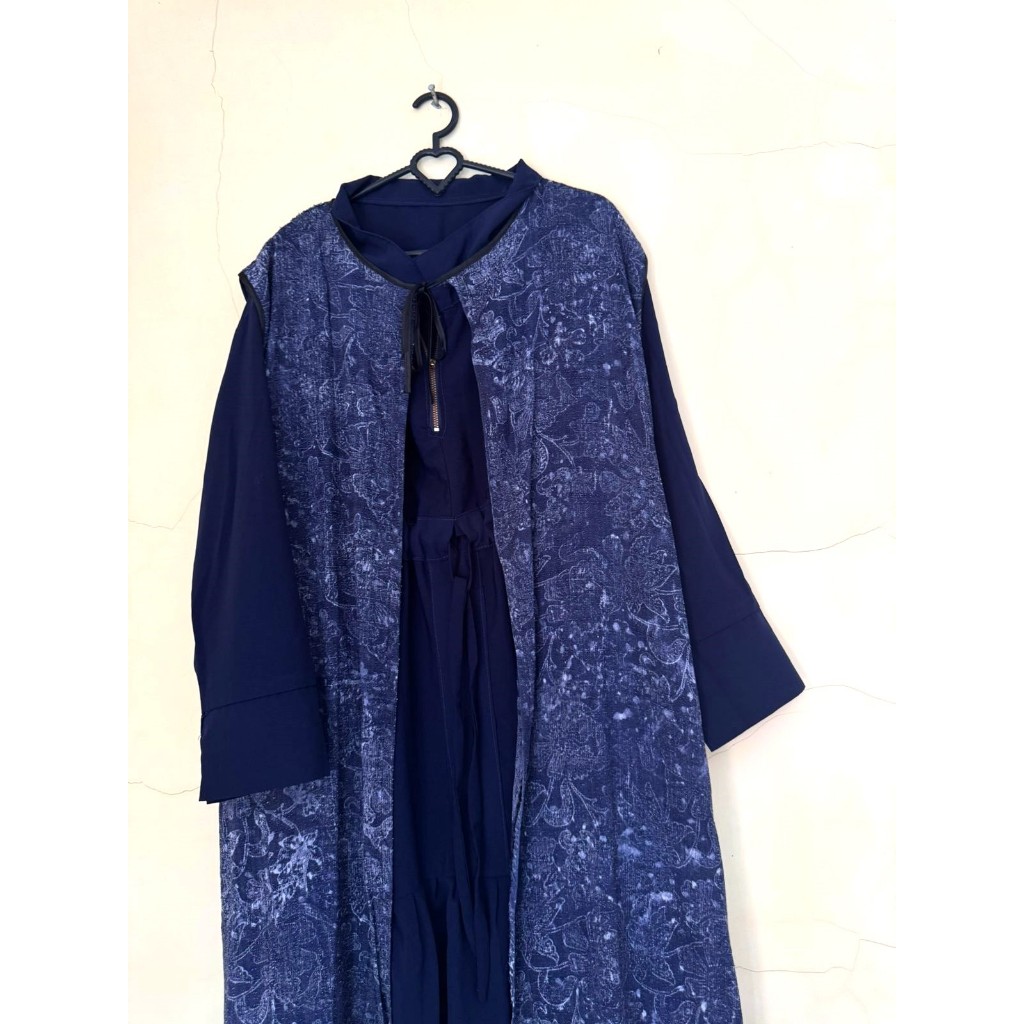One Set Tunik dan Outer Dress Kondangan Navy
