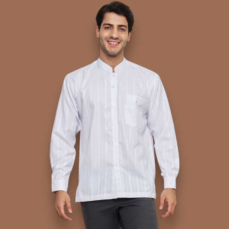 FIFE Baju Koko Putih Lengan Panjang Manset Polos Pendek katun Premium, Atasan Baju koko Putih Dewasa