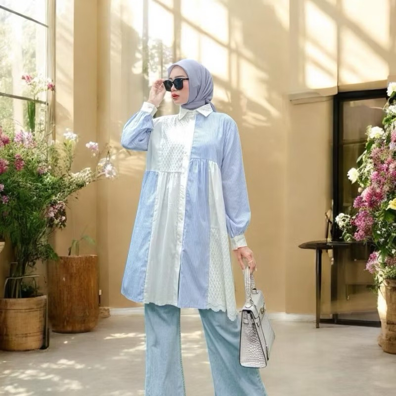 Lady Tunik Kombinasi Salur