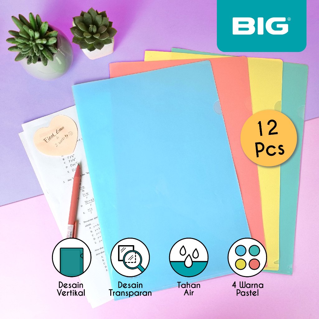 

12 Pcs BIG Map L F4 Folio Plastik Warna Pastel Clear Sleeves MF-8313