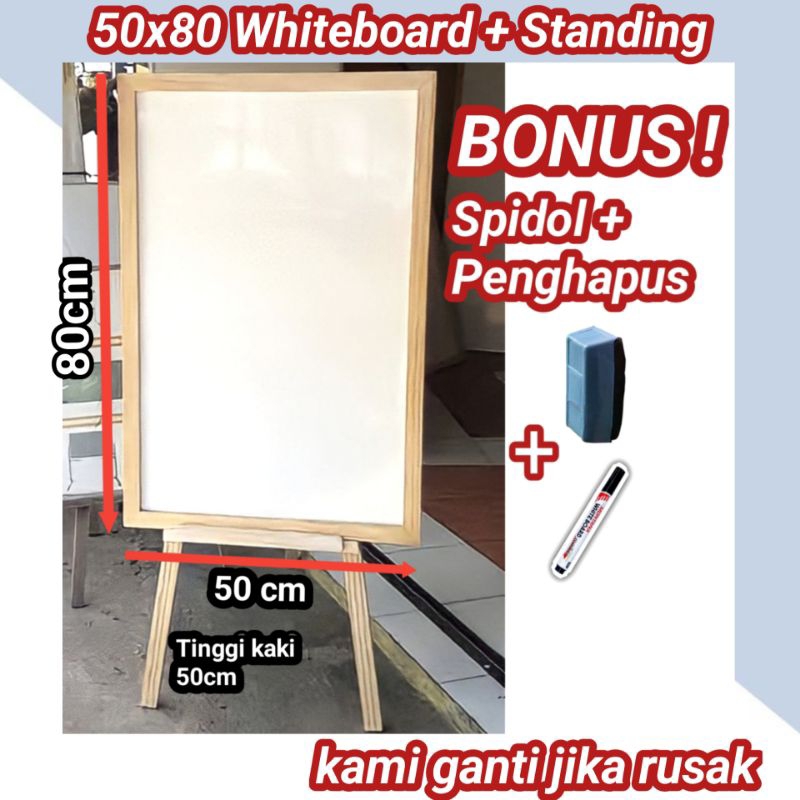 

Papan Tulis Whiteboard 50x80cm + Standing (gratis spidol+penghapus)