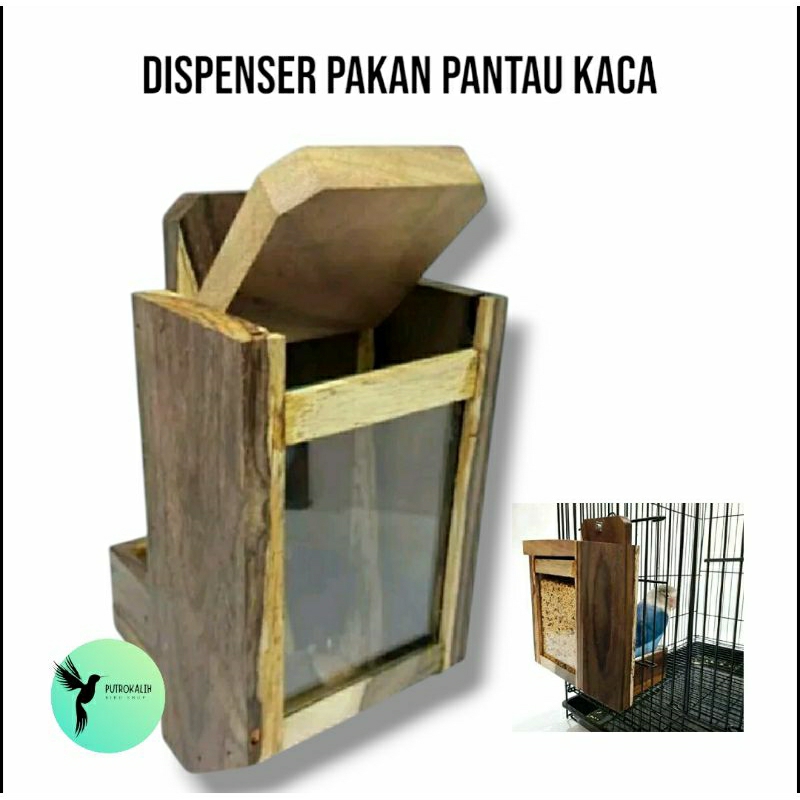 wadah pakan dispenser kayu pantau kaca tempat pakan burung lovebird