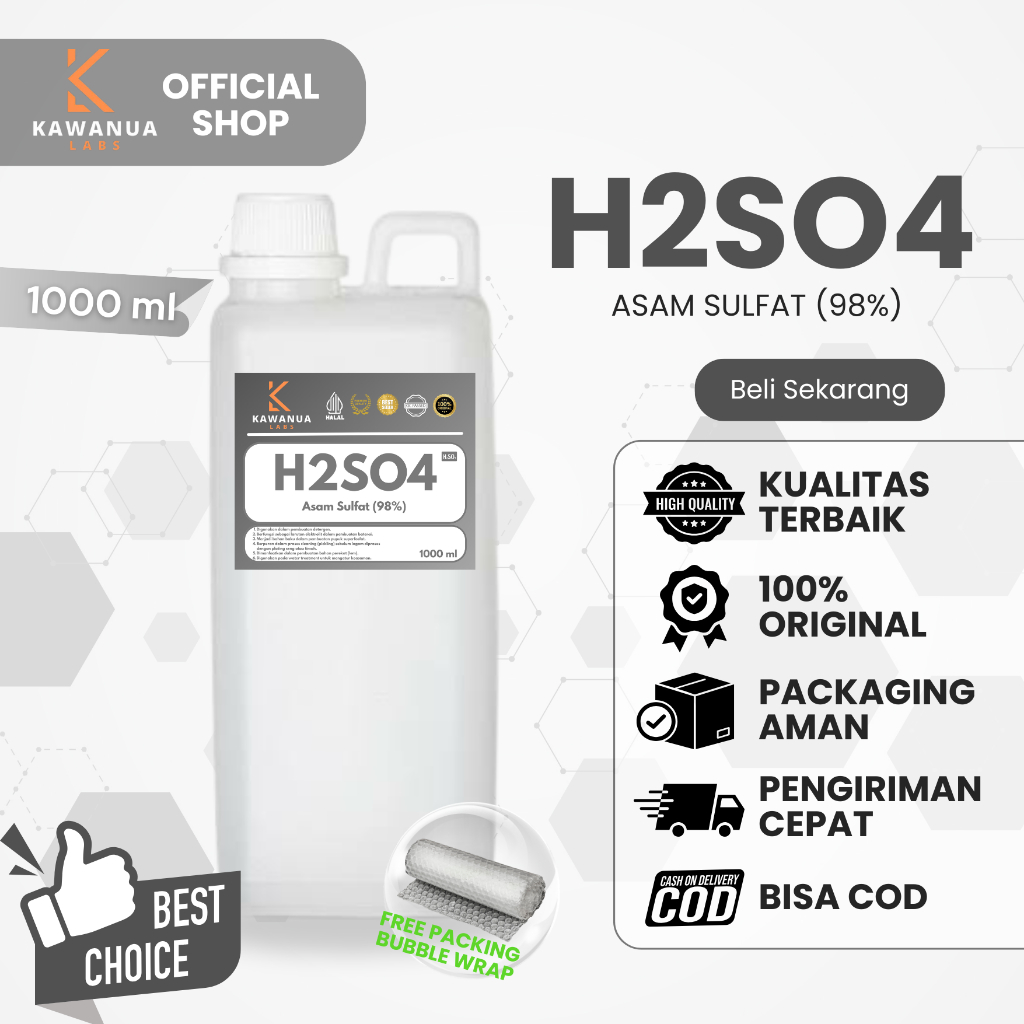 H2SO4 98% Grade A - Asam Sulfat - Sulfuric Acid (1Kg)