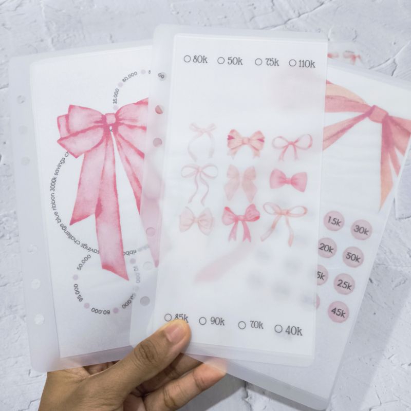 

PINK RIBBON savings challenge - saving 3juta - cash envelope laminating matte glossy A6 - vellum paper - Korean style
