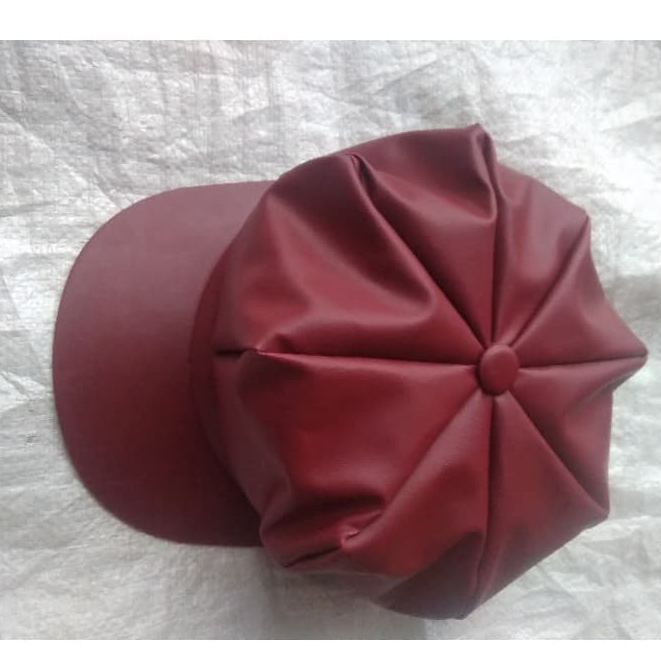 Topi Wanita Baret Korean Style Pet Apolo Baret Cap Bahan Imitasi Warna Merah Marun