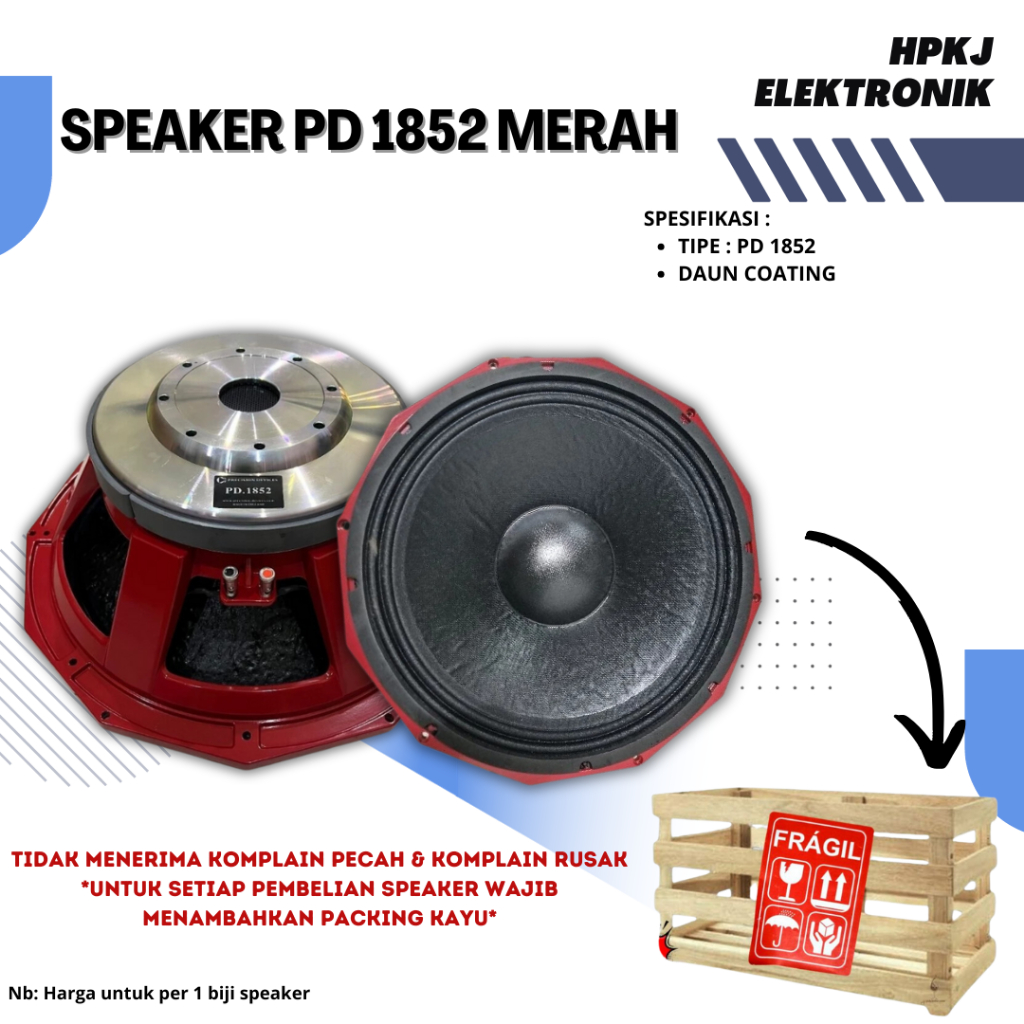 SPEAKER KOMPONEN 18 INCH PD1852 M Speaker PD 1852 Merah