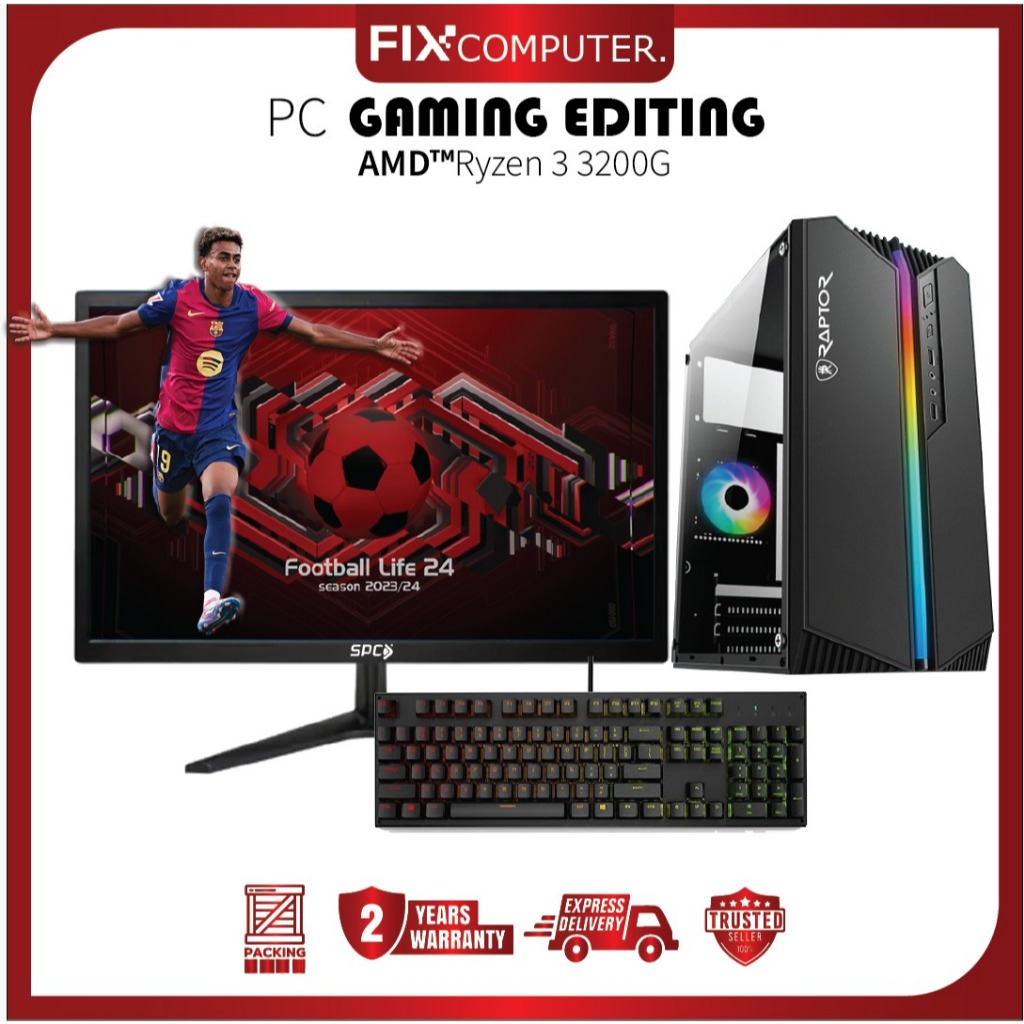 PC Gaming Fullset AMD Ryzen 3 3200G RAM 16GB SSD 256GB lengkap LED 24 Samsung 24"
