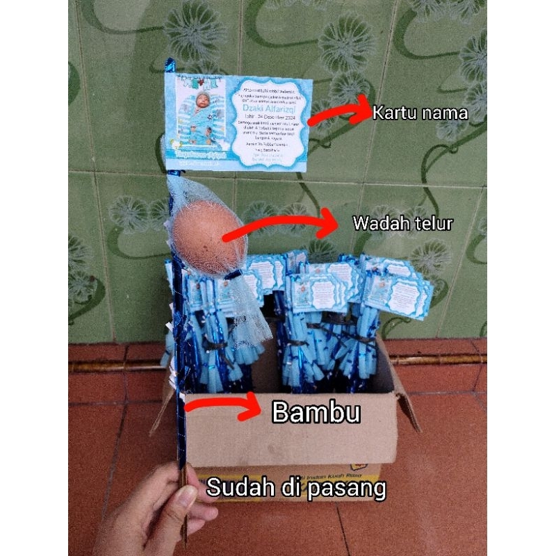 bendera aqiqah / kartu nama aqiqah Tasyakuran Aqiqah / syukuran bayi marhaban kembang telur