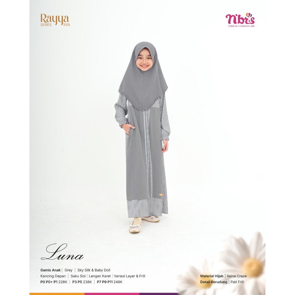 GAMIS ANAK RAYYA SERIES LUNA GREY, CREAM