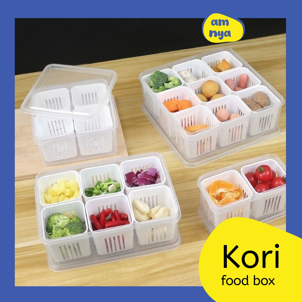 【AMNYA】KORI Tempat Bumbu Dapur Set Aesthetic Kotak Penyimpanan Kulkas Wadah Bumbu Sekat Saringan