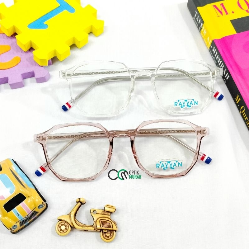 Frame kacamata plastik kotak semi hexagonal segi sudut tulang besi Rayyan Eyewear 8384