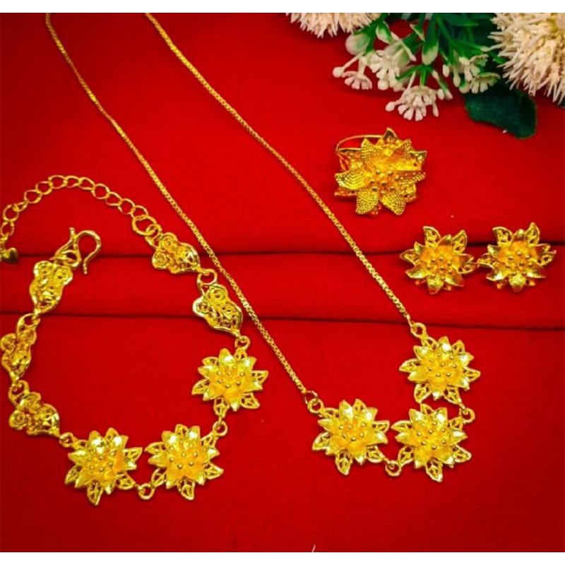 SATU SET PERHIASAN BUNGA KENDARI LAPIS EMAS 24K