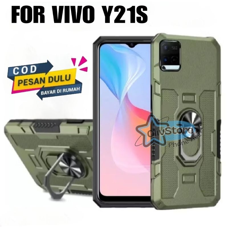 Casing Vivo Y21S Hardcase Robot Armor Hit Ring Case Casing Standing Robot Premium