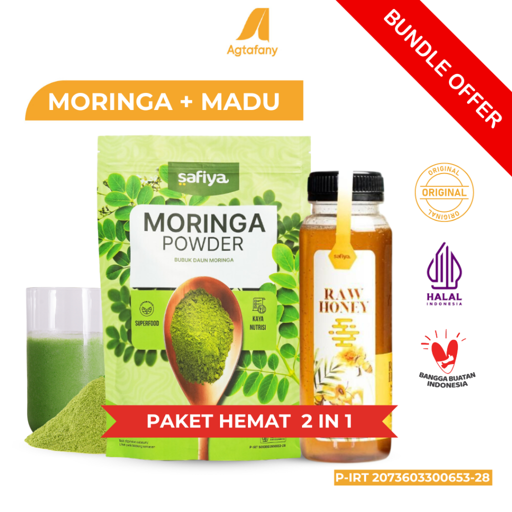 

[Paket Hemat] Bubuk Moringa 250 gr + Madu Murni 350 gr | Serbuk Daun Kelor Powder Organik Madu Asli Raw Honey Original Safiya