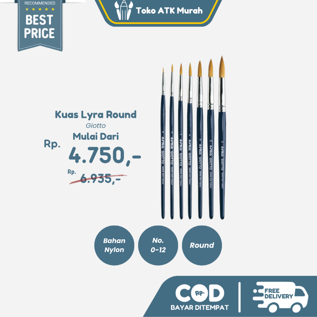 

Kuas Lukis Giotto Art Brush Round Satuan Serie 500 Taklon