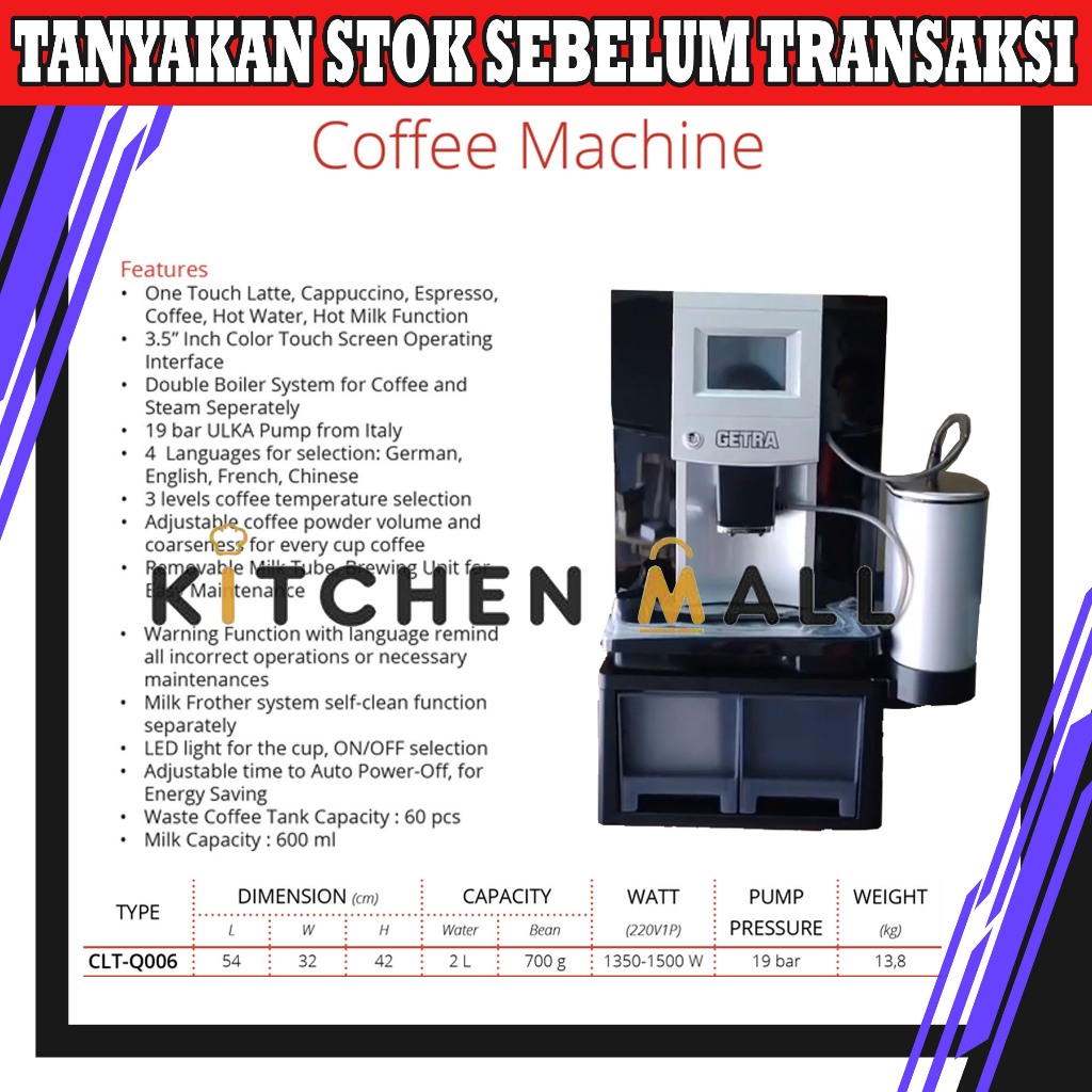 GETRA CLT-Q006 Coffee Machine / Mesin Pembuat Kopi Otomatis