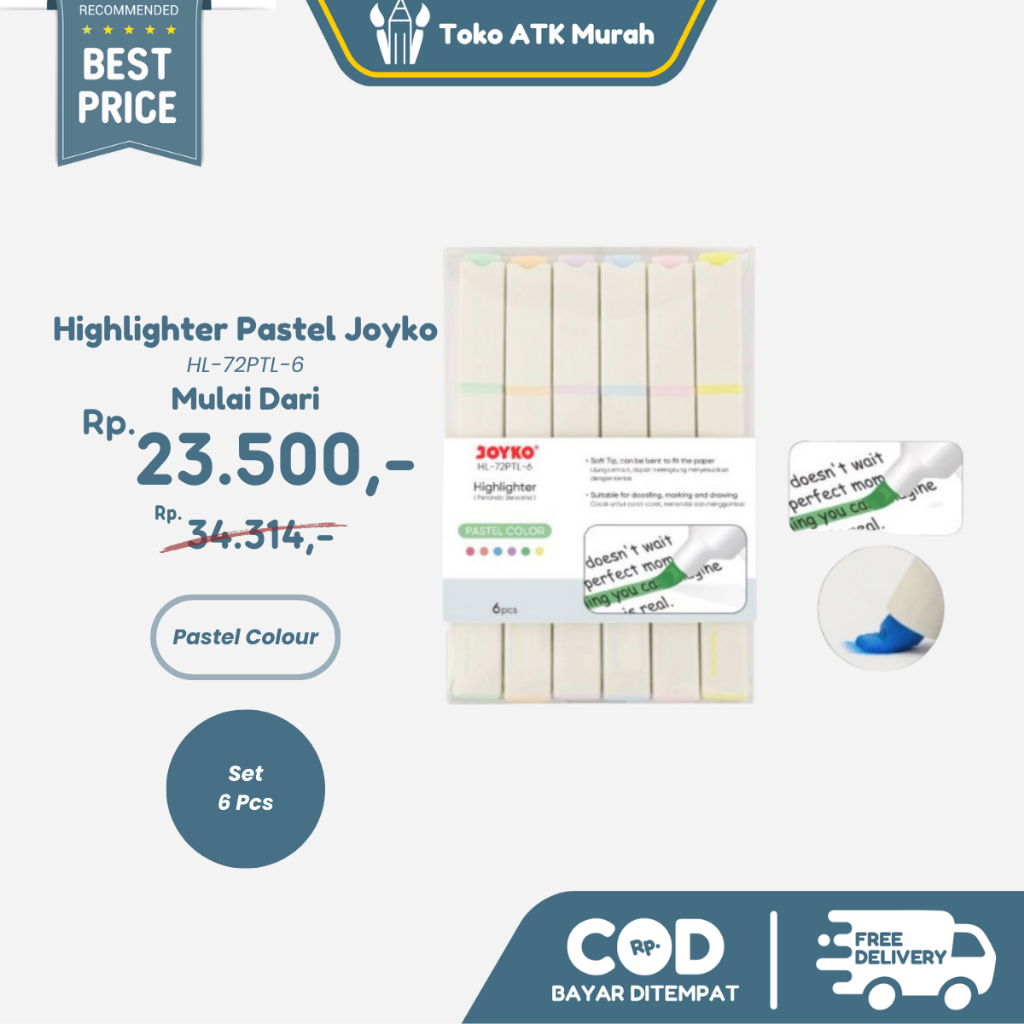 

ATK9 Hhlhter Joyko HL-72 6 Warna Penanda Berwarna Pastel Fluorescent