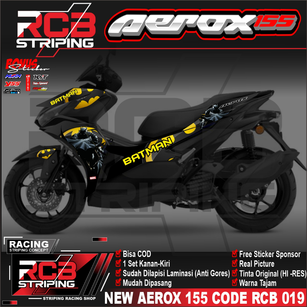 Stiker Striping Aerox new 155 Variasi Stiker Aerox 155 Striping All new Aerox Variasi BATMAN RCB 019