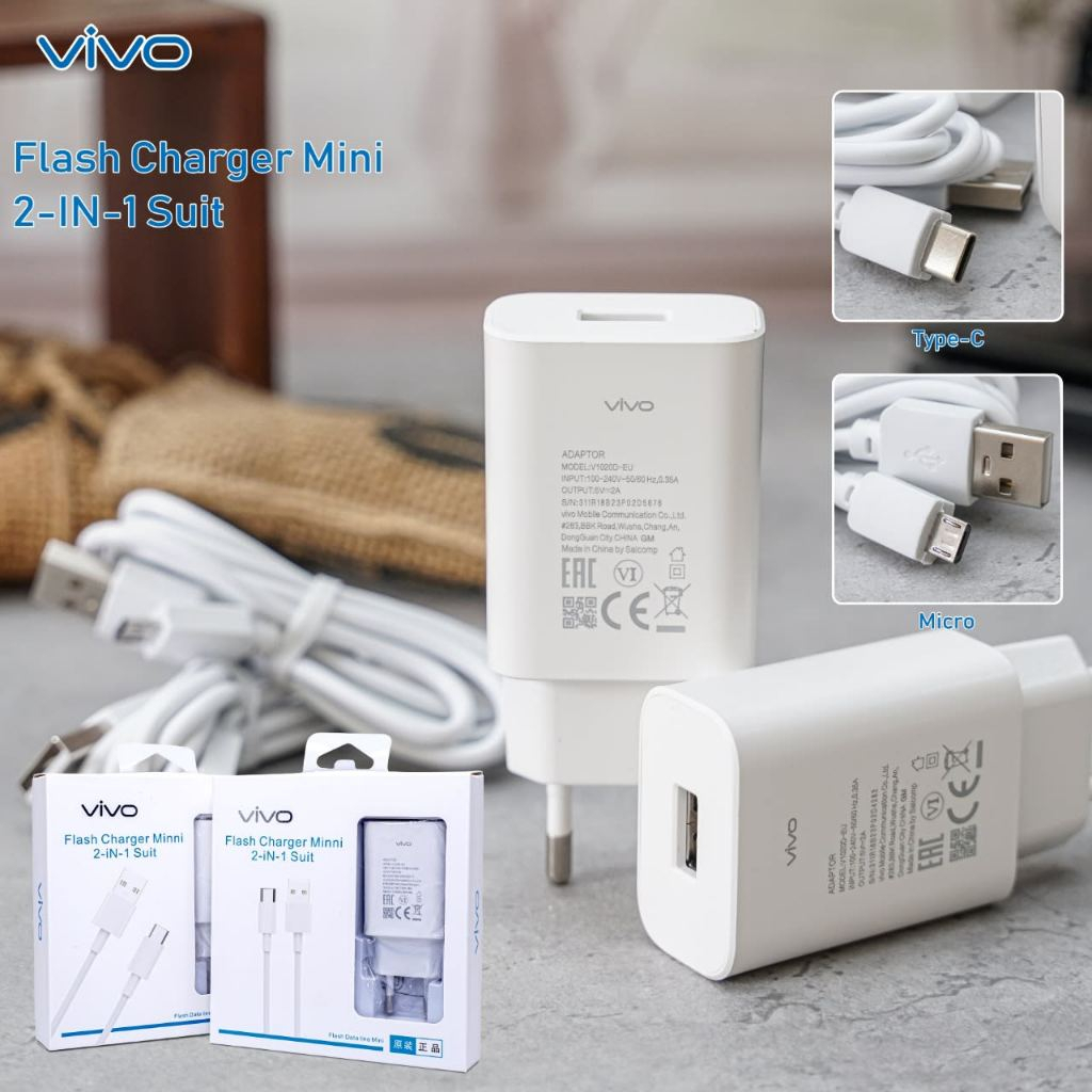 CHARGER VIVO ORI 100% FAST CHARGING SUIT DUAL ENGINE FAST CHARGER Micro & Type C V1020D