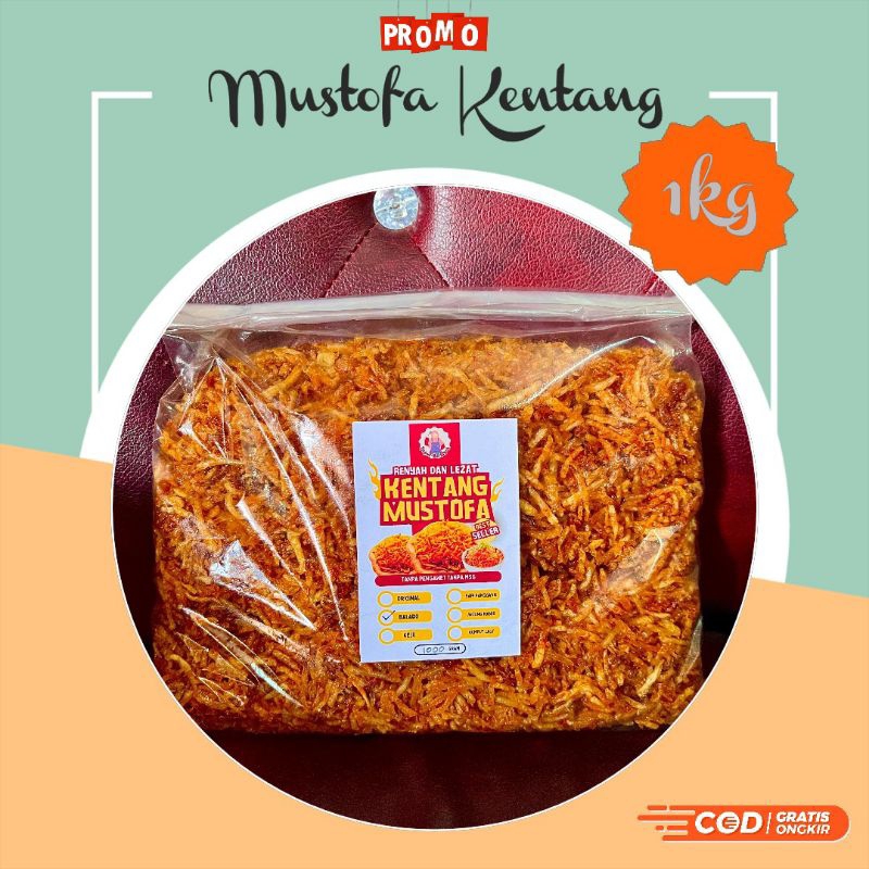 

Promo Mustofa Kentang 1kg - Kripik Kentang Mustofa Balado Renyah Camilan Food Snack