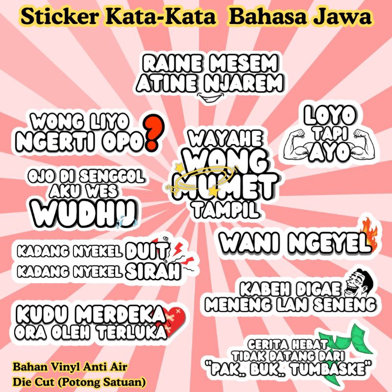 

Sticker Laptop Bahan Vinyl Anti Air Sticker Bahasa Jawa Sticker Kata-Kata Bahasa Jawa