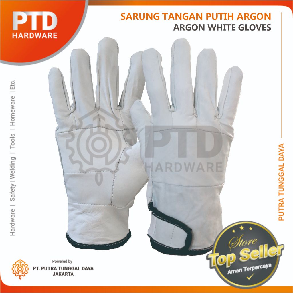 Sarung Tangan Safety Las Argon Putih Kulit Asli / Glove Welding