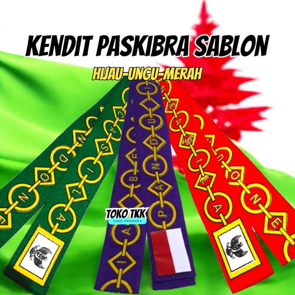 Kendit Paskibra sablon hijau merah ungu / kendit paskibra hijau / kendit paskibra merah