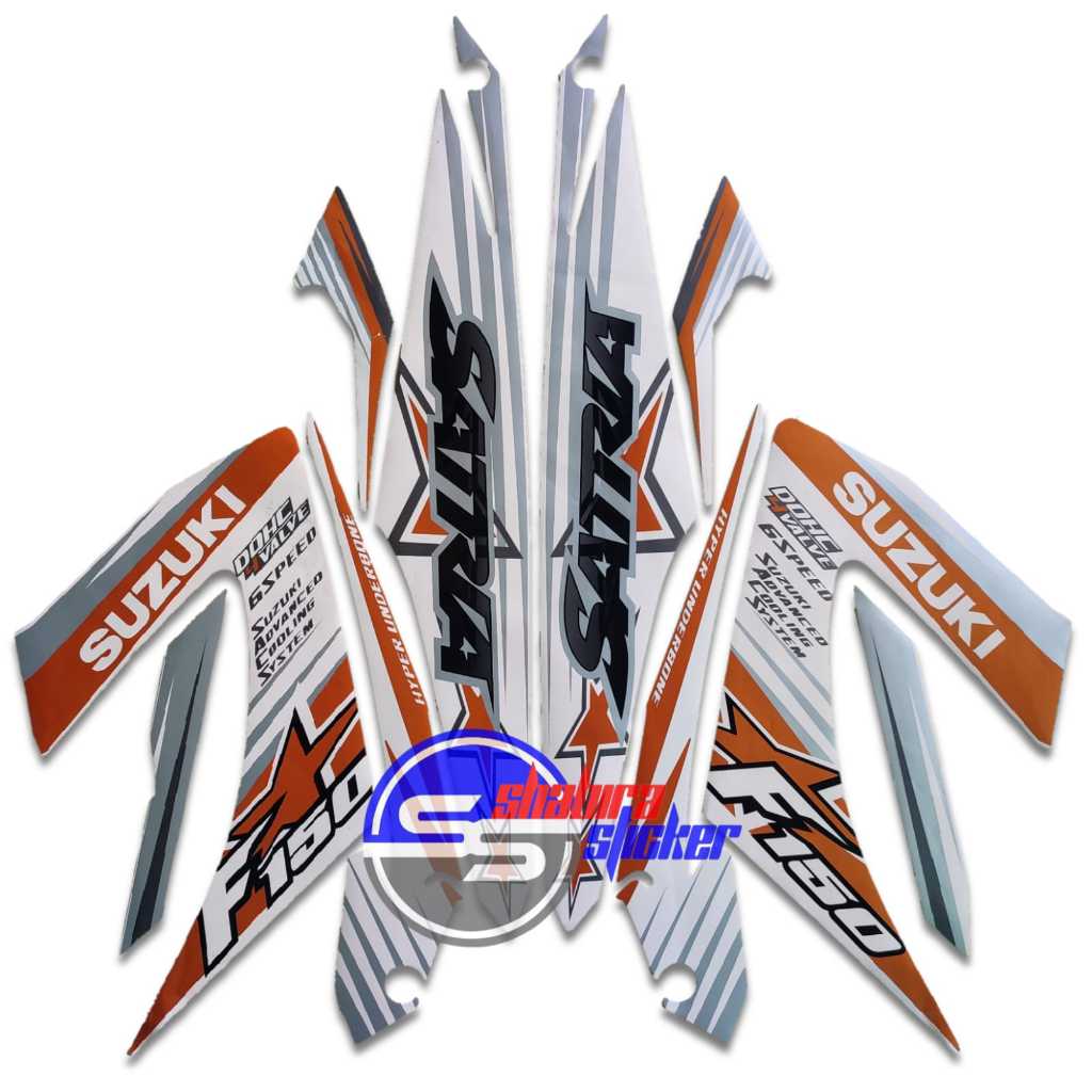 STRIPING MOTOR SATRIA FU F150 FACELIFT 2014 PUTIH GOLD STANDAR FULLSET