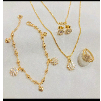 SET PERHIASAN TITANIUM BUNGA ROMBE CANTIK gelang serut