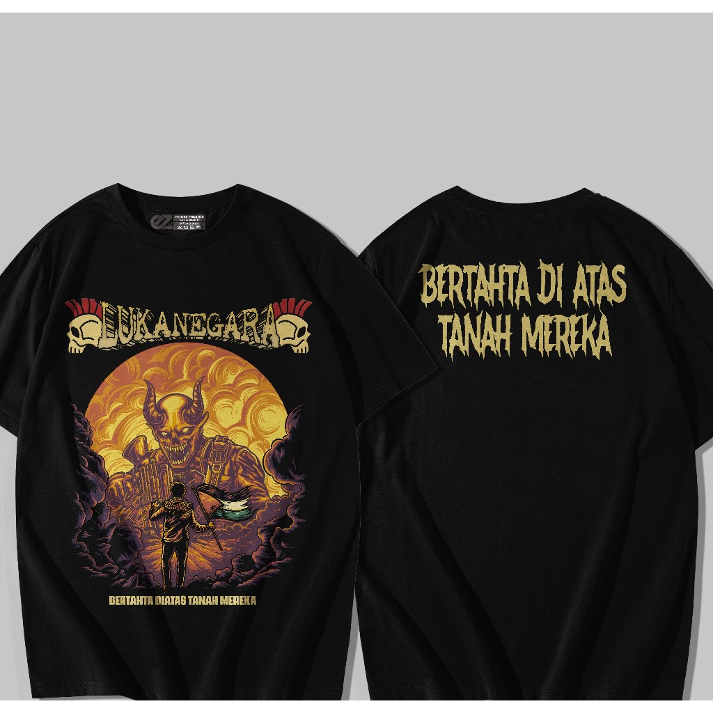 T-Shirt Luka Negara - Bertahta diatas Tanah Mereka | Kaos lukanegara hitam-putih