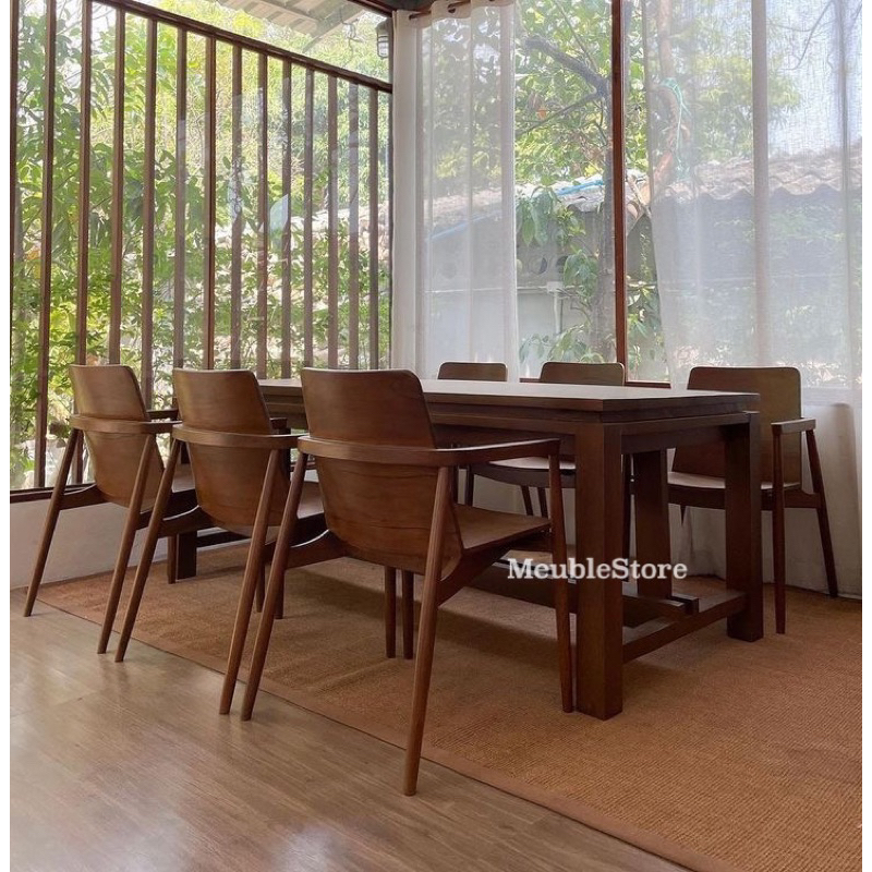 set meja makan 6 kursi aesthetic grade A berkualitas, kursi makan shabby
