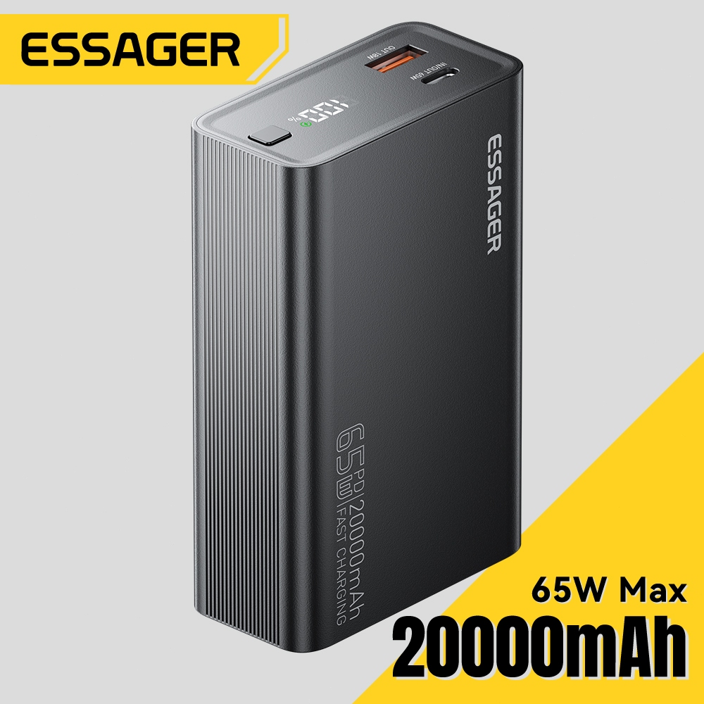 ESSAGER 65W Tampilan Digital Daya Seluler 20000mAh Untuk Xiaomi Oppo Realme Laptop