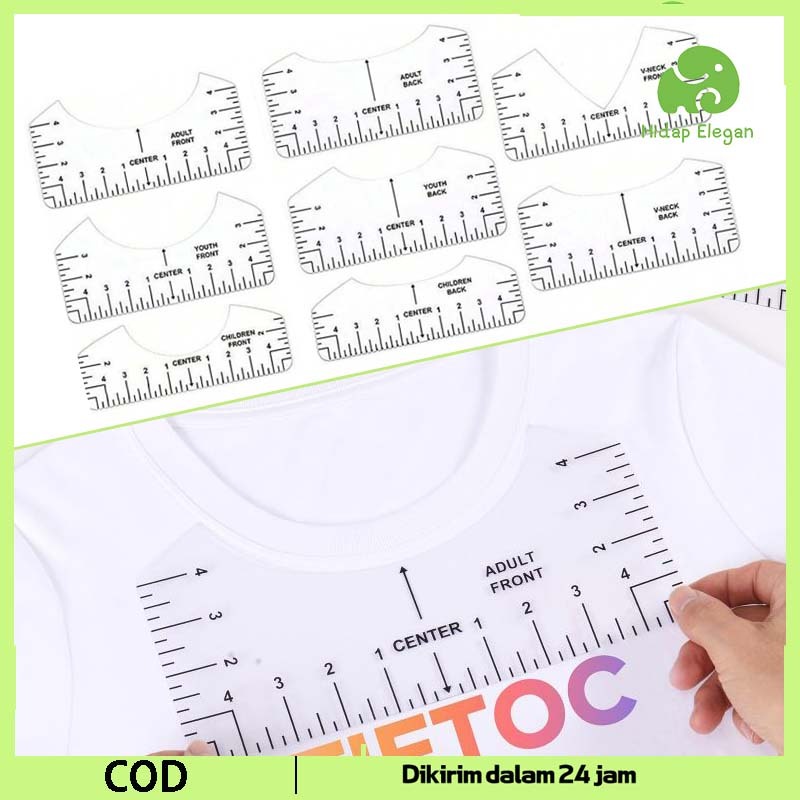

8pcs Penggaris Pengukur Transparent T-Shirt Ruler Alat Pengukur Desain Pusat Model Round Neck Untuk Sablon Round Neck