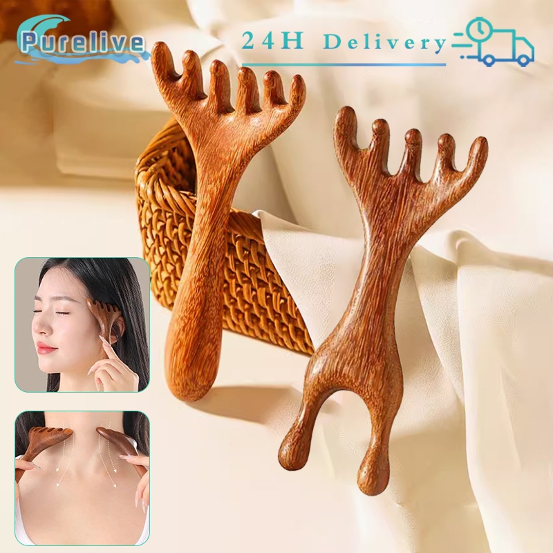 Sisir Pijat Kepala Bahan Kayu Sisir Pijat Meridian Kayu Cendana Antler Meridian Comb