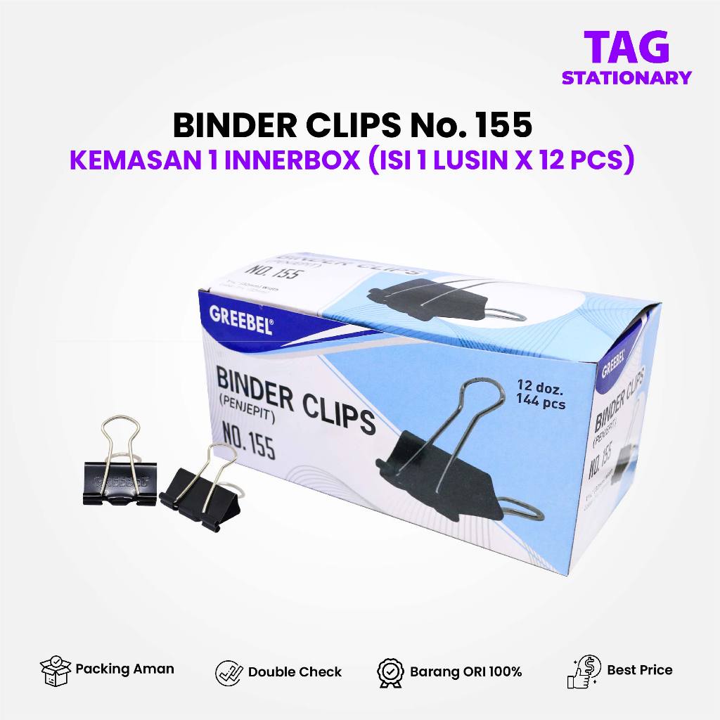 

Penjepit Kertas Hitam Besar Kecil 155 (32MM) 1 Gross = 144Pcs / Klip Kertas Binder Clip