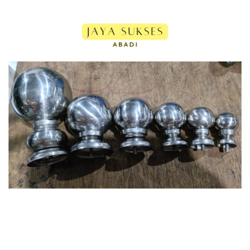 mahkota stainless bola + profil berbagai ukuran 1" - 3" ornamen hiasan pagar tangga