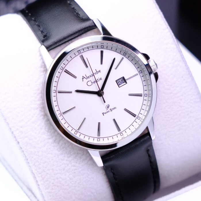 Alexandre Christie Wanita Terbaru Original Warna Silver White Black - AC1014 Strap Kulit