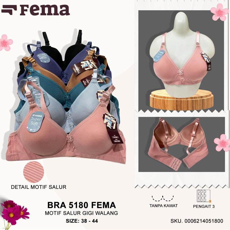 Bra Fema 5180 bh wanita tanpa kawat size 38-44