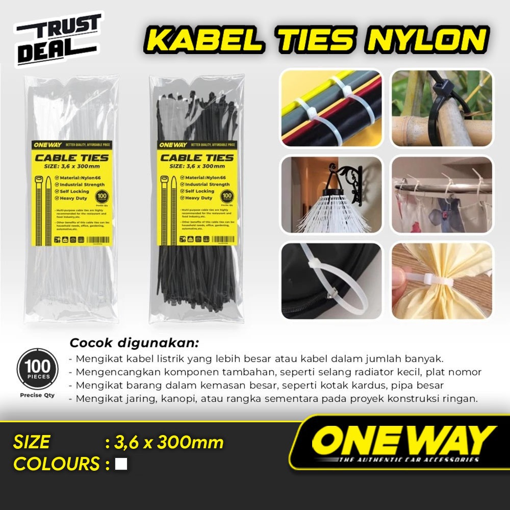 

Kabel Ties Nylon Tis Pengikat Perapih Kabel 3,6 x 300mm ONEWAY 1 Pack Isi 100 Pcs