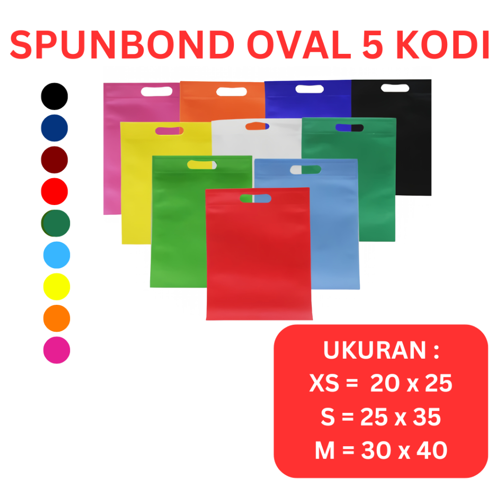 

Totebag Polos Oval Bahan Tas Spunbond | Goodie Bag Tas Kado | Paket 5 Kodi