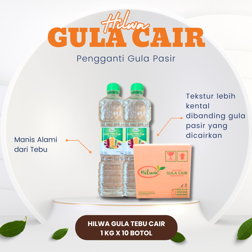 Hilwa 1 Dus/Karton Gula Tebu Cair (Sukrosa) Alami 1 Kg Premium (10 Botol X 1 Kg)