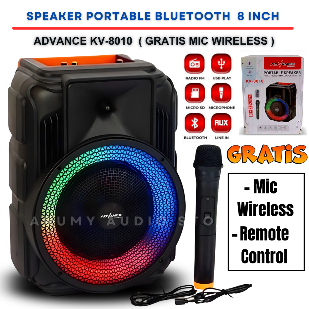 Speaker Advance Kv 8010 Meeting 8" Inch Kv8010 1 Mic Wireless | Advance Kv-8010 Speaker Bluetooth Po