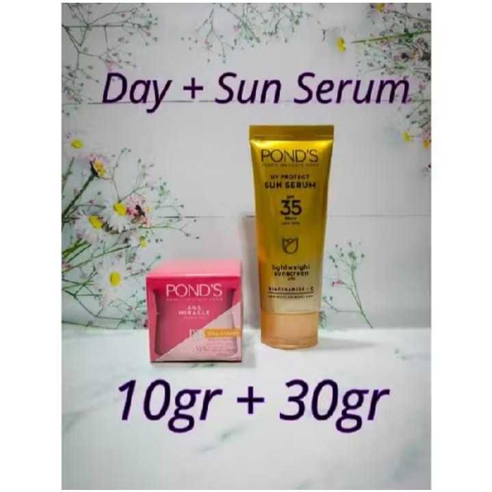 Paket Siang Ponds Age Miracle Day Cream 10gr + Sun Serum Spf 35 30gr - Pond's Anti Aging Travel Size