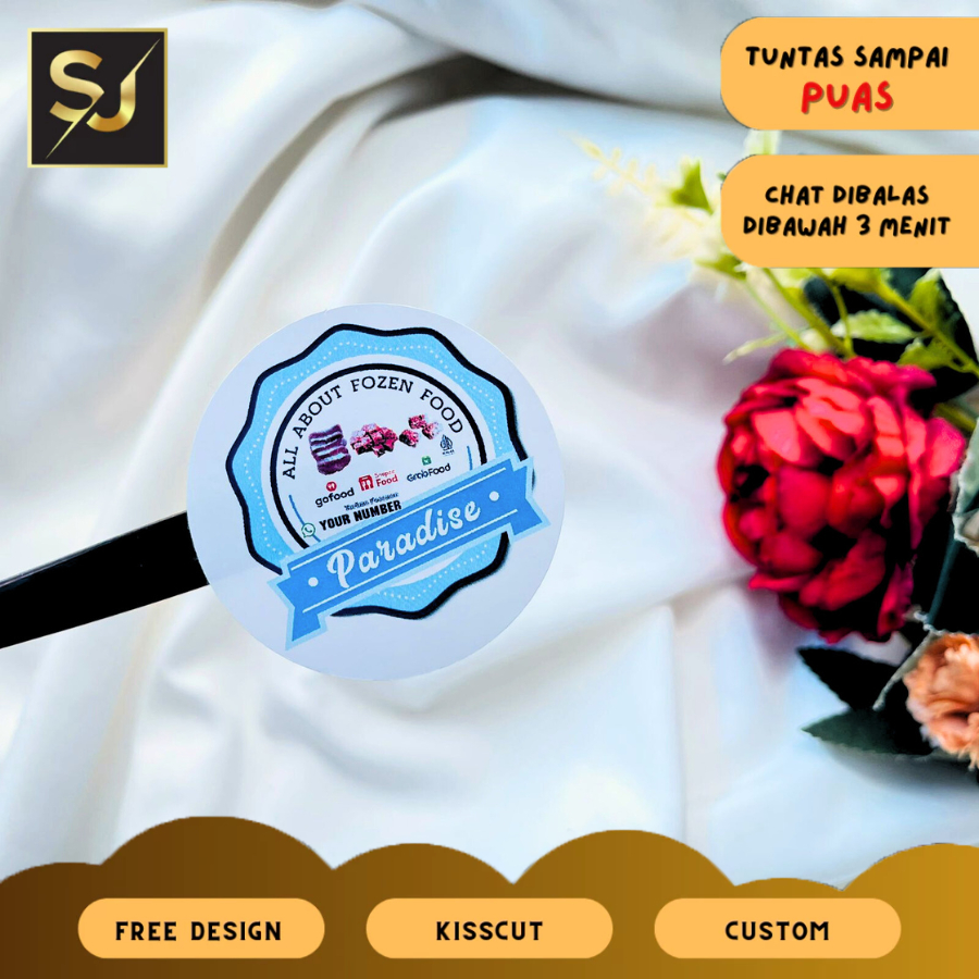 

2-4 Sticker Vinyl Frozen Food Sangjaya Label Anti Air Makanan Beku Free Desain Custom Nama Murah