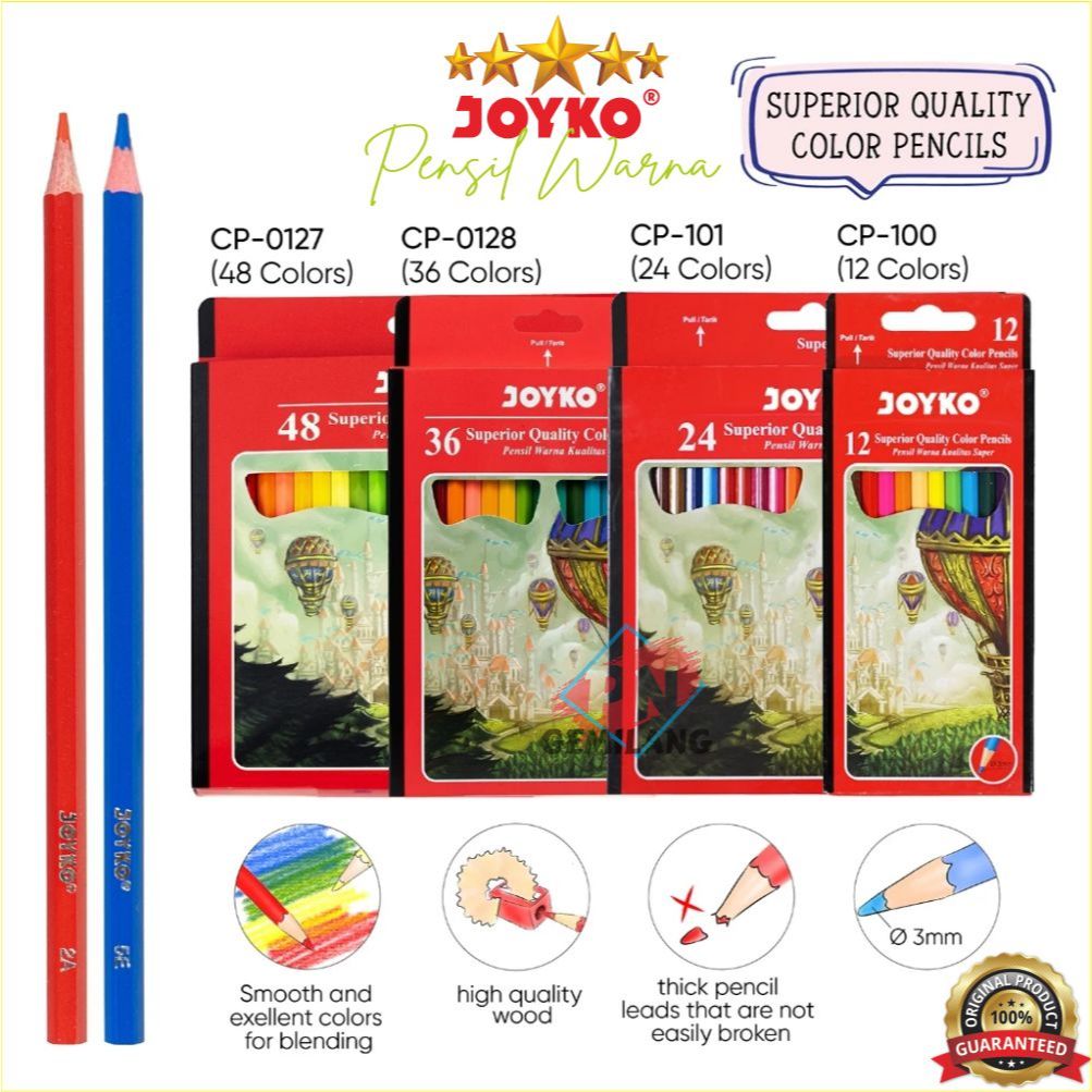 

PENSIL WARNA JOYKO 24 WARNA & 12 WARNA, Joyko Pensil Warna CP -100, CP -101, CP -102 ( 1 SET)