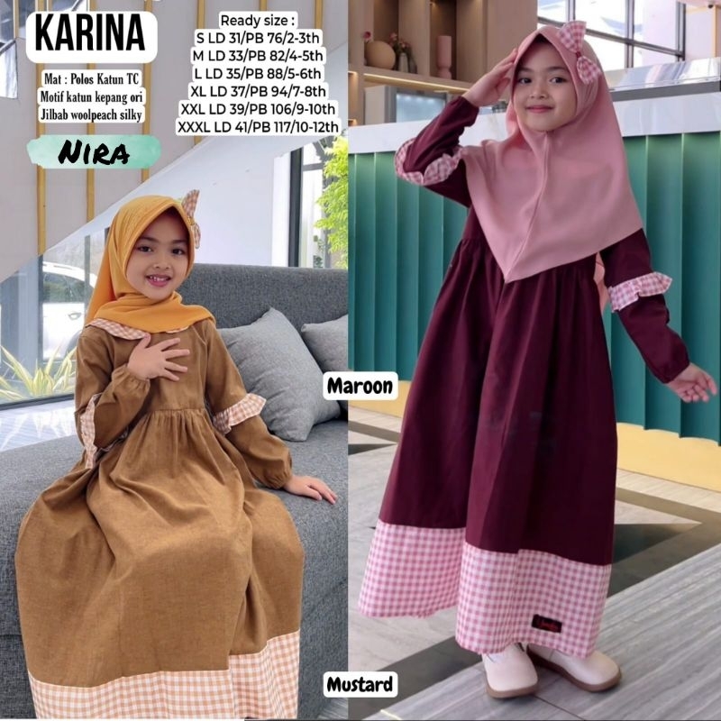 Sisol - KARINA MAXY KIDS SET SYARI Ori by Nira Baju Dress Anak Polos Katun TC Motif Jepang Ori + Jil