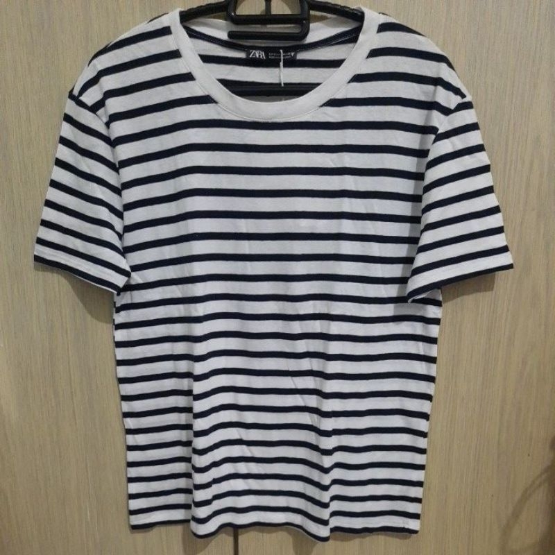 Original Zara Kaos Garis Hitam Putih Ukrn S/26 NO Second Tshirt Atasan Anak Dewasa Wanita