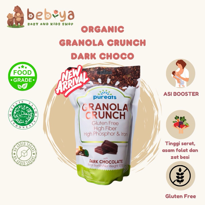

Pureats Organic Granola Crunch Dark Choco dan Honey Berries 100 Gr Snack ASI Booster Camilan Pelancar ASI