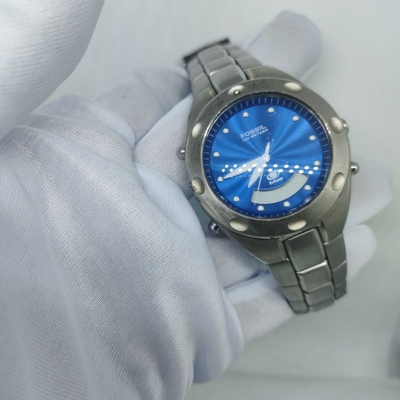 Second Fossil Blue AM-3314 QUARTZ preloved jam tangan bekas berkualitas